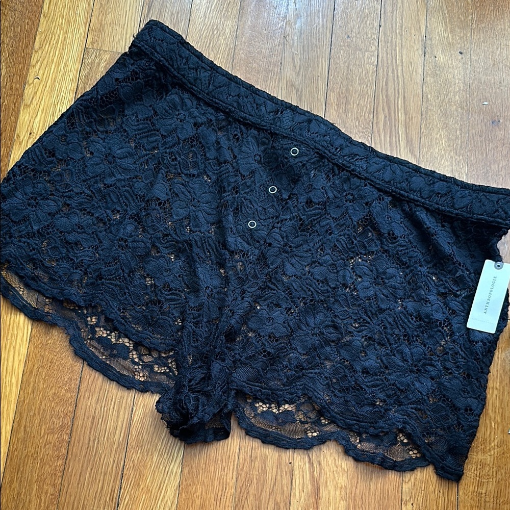 Anthropologie Black Lace Pajama bottom with Floral Patterns